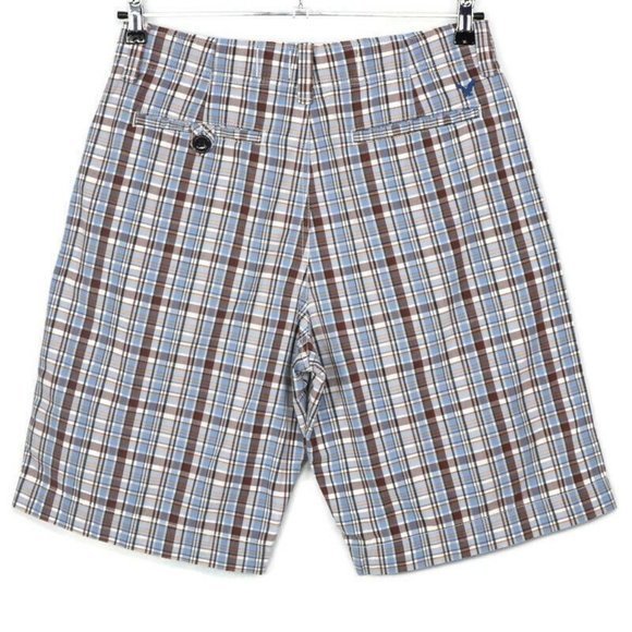 American‎ Eagle Bermuda Board Shorts Blue Brown White Plaid 30 - Picture 2 of 11